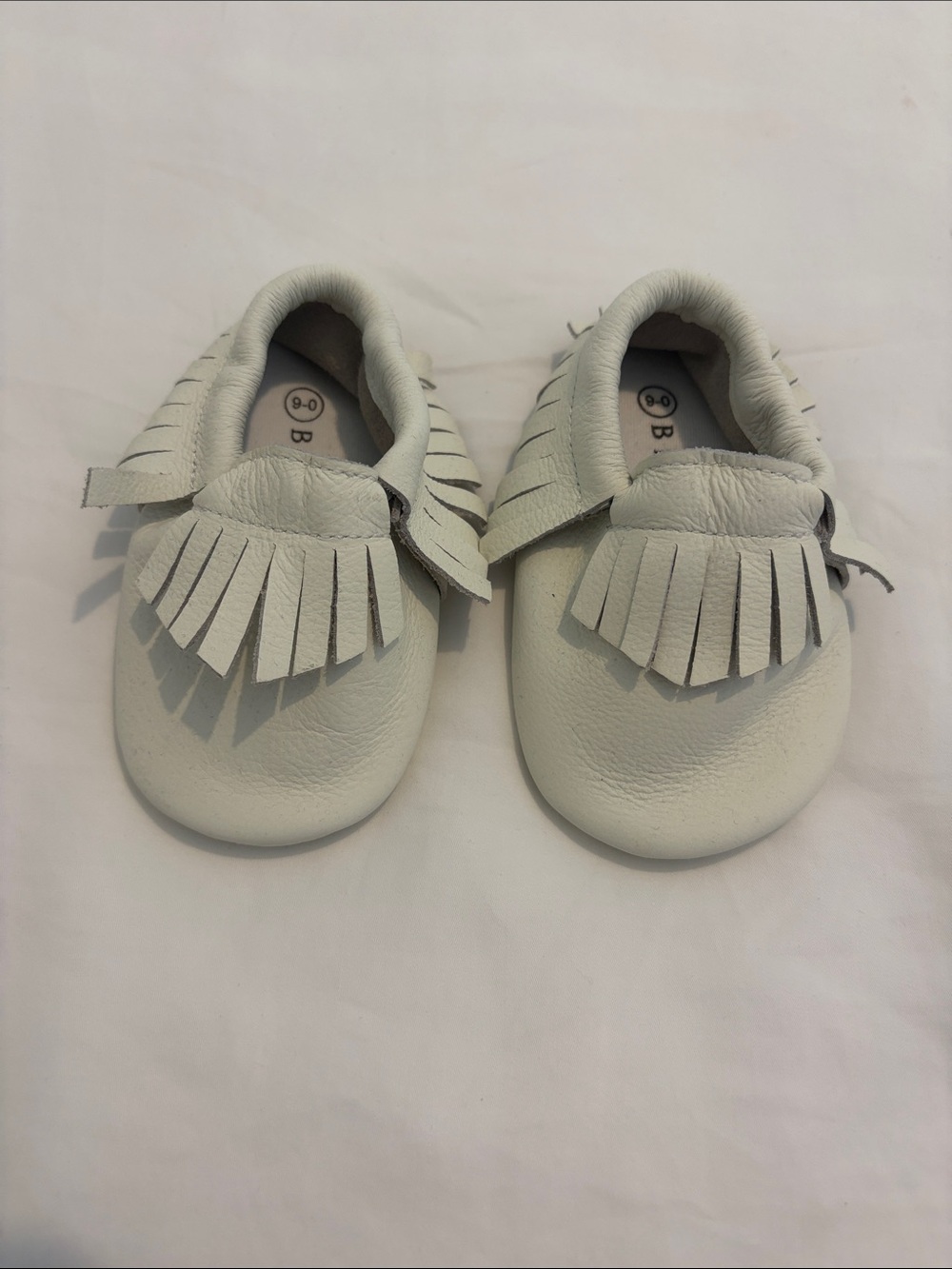 BELLA White Fringe Moccasin Shoes - Never Worn! 0-6M